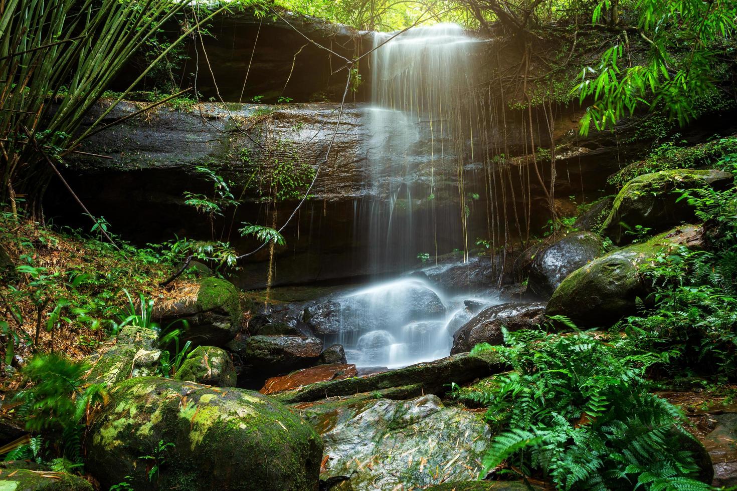 Sai Fon SAIFON Waterfall in Tropical Rainforest Landscape at Phuhinrongkla National Park Nakhon Thai District in Phitsanulok, Thailand. photo