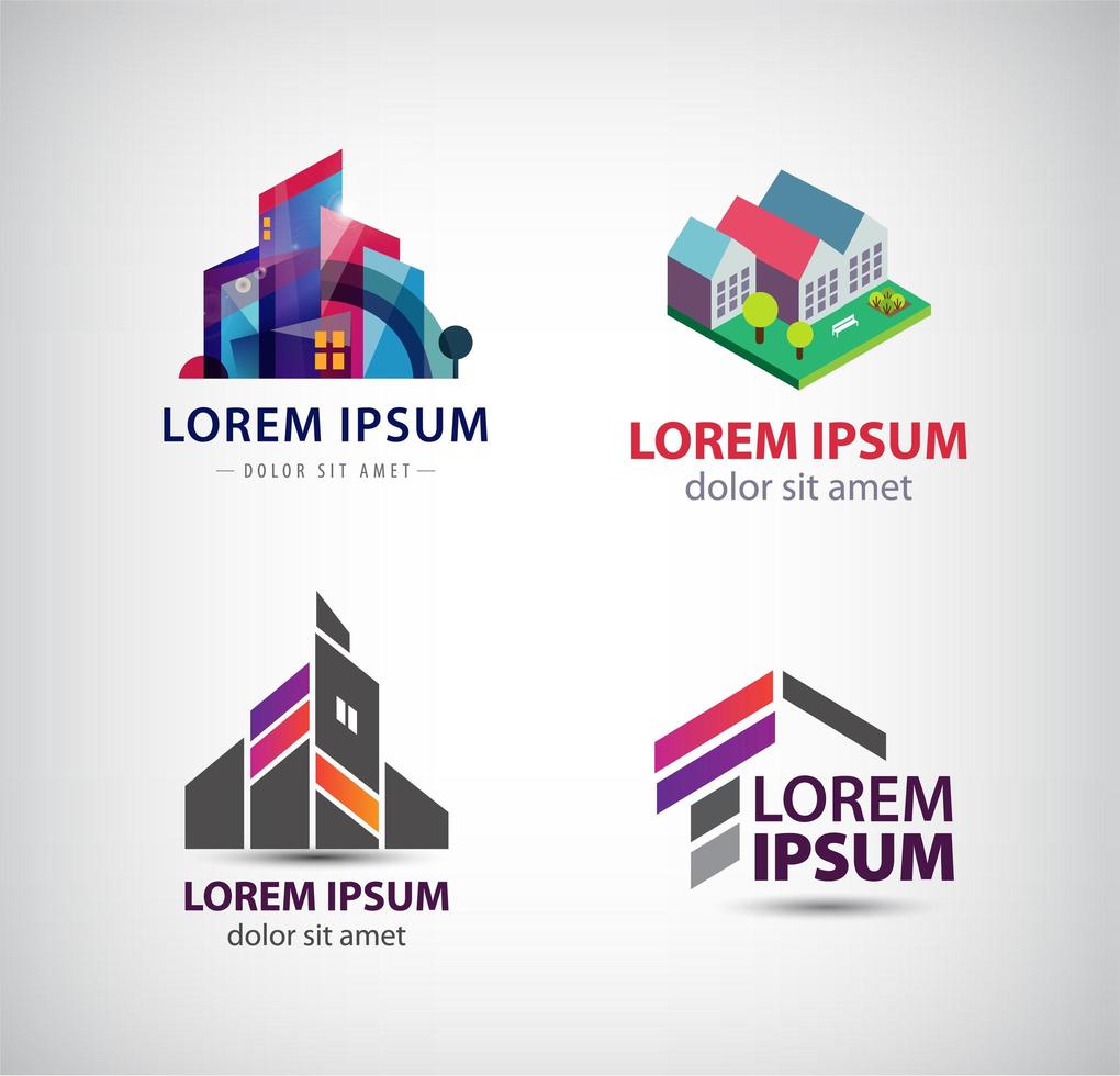 Vector set of building, houses, city, town logos, icons isolated