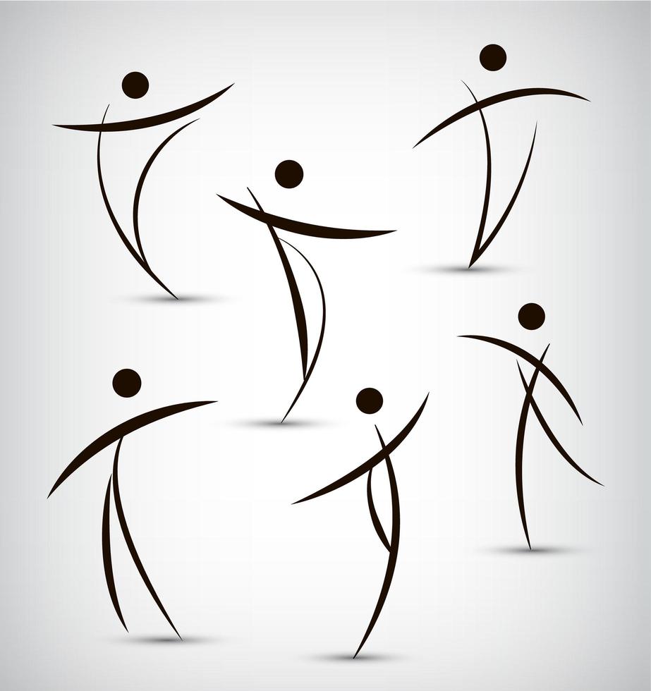 vector, conjunto, de, línea abstracta, hombre, deporte, baile, figura, equipo, iconos vector