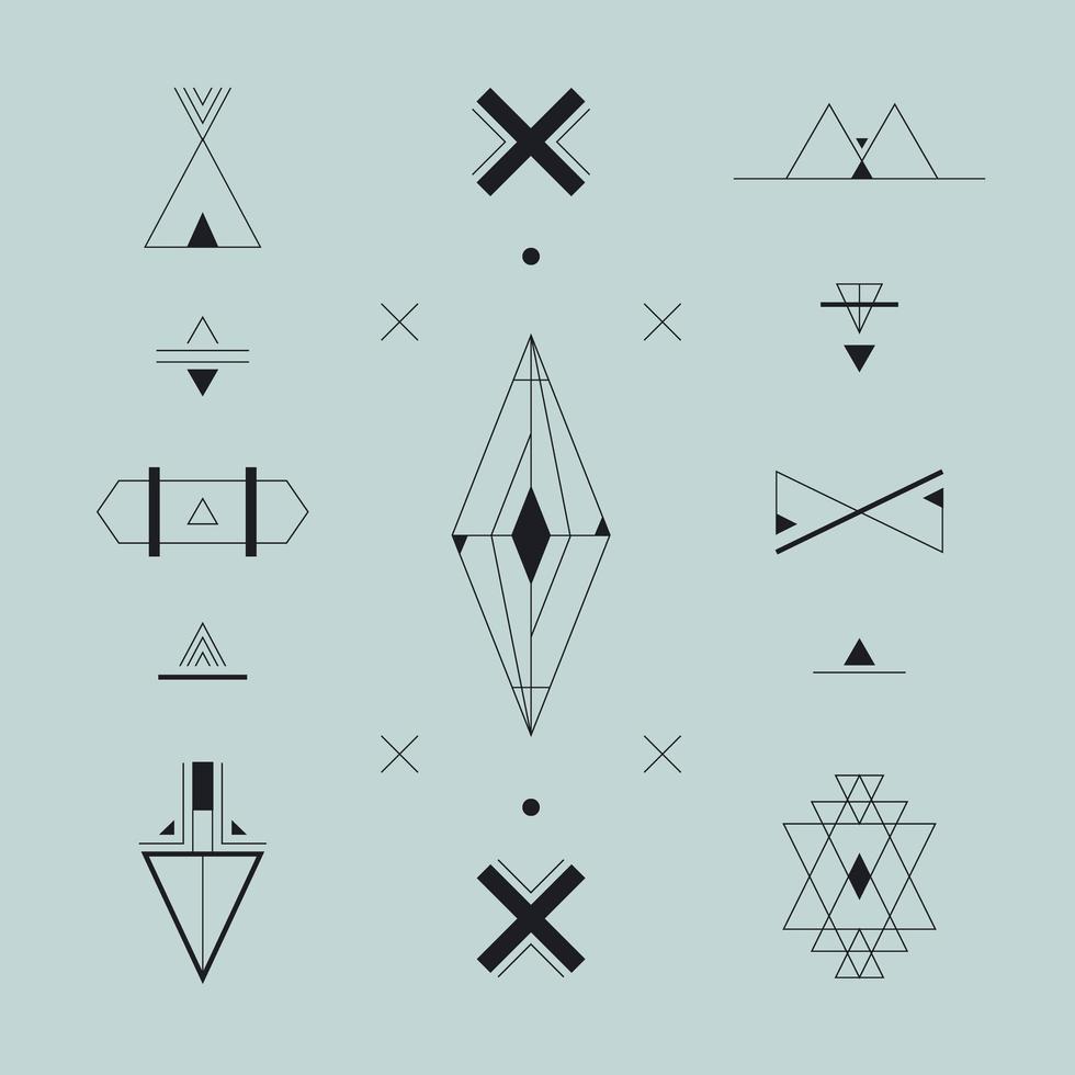 Set of vector trendy geometric icons, logos, signs. Hipster symbols collection.