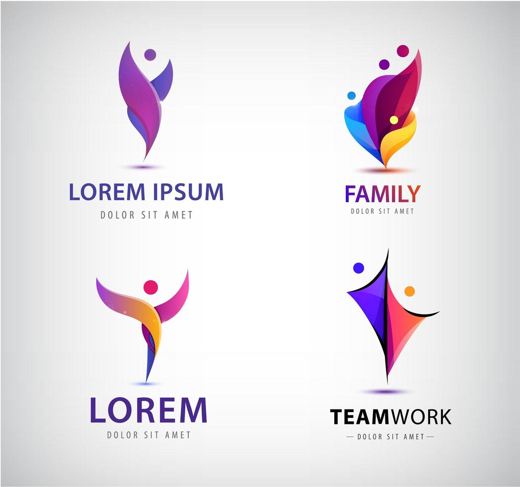 vector conjunto de logotipos de personas. humanos, comunidad de hombres, iconos de conexión social. grupo creativo, asistencia social, niños