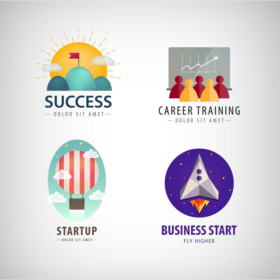 Vector set of business start up logos, career training, corporate, success