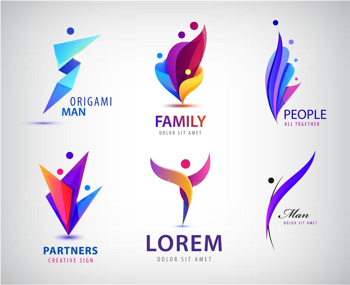 Vector set of men, people group, family logos. Child adoption logo collection and charitable foundations