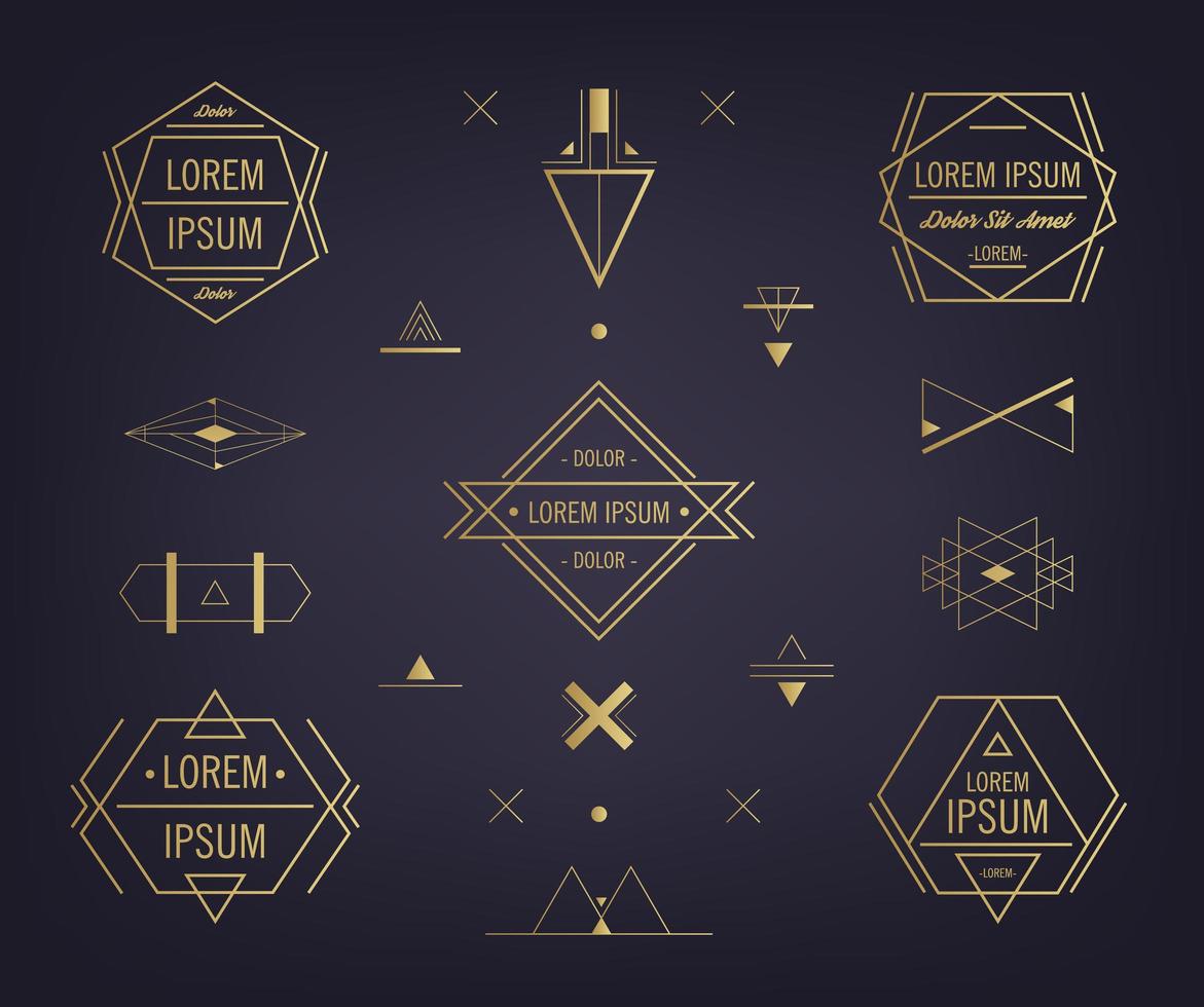 Vector set of abstract geometric logos. Mystical and esoteric forms, badges with text space.