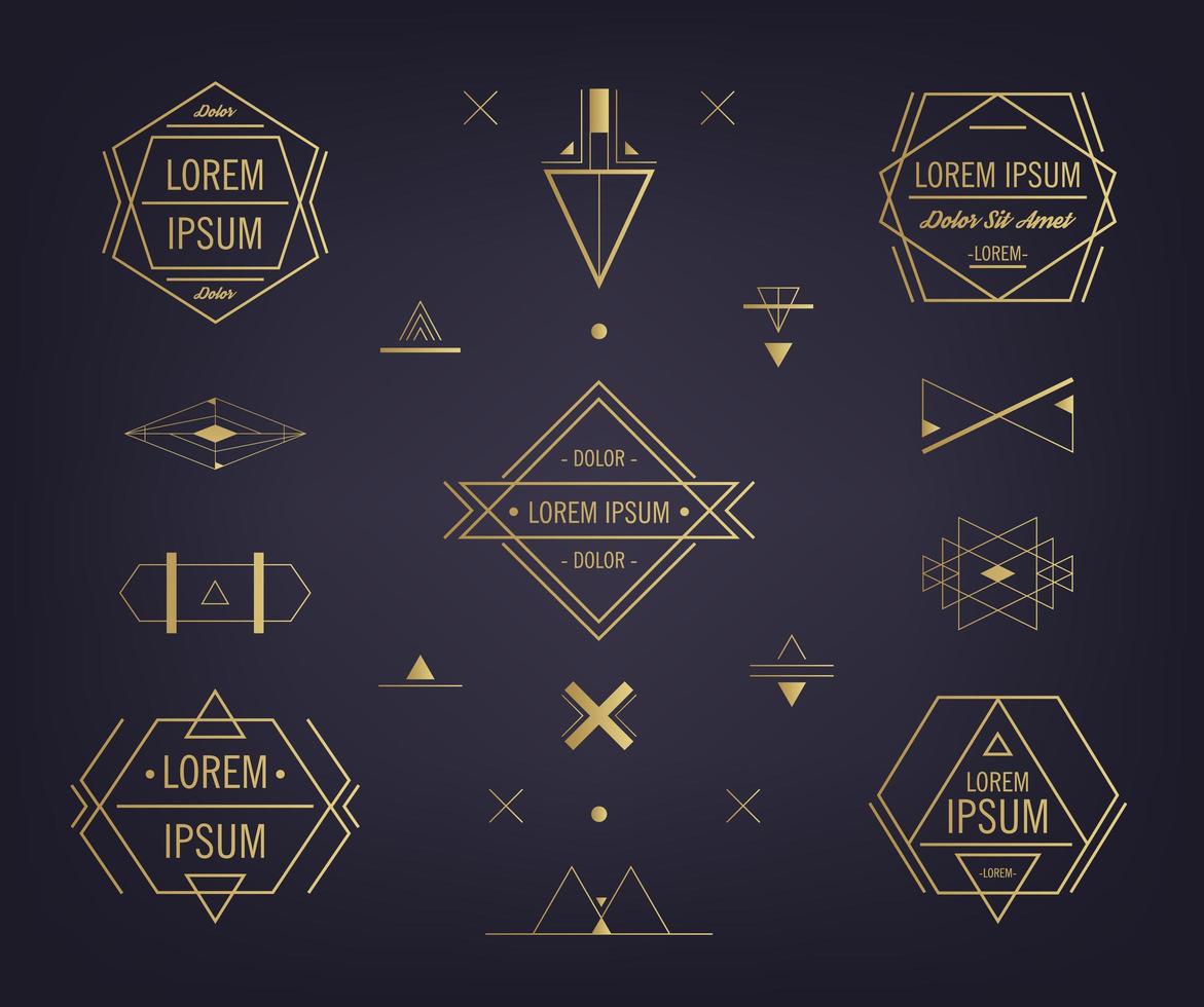 Vector set of abstract geometric logos. Mystical and esoteric forms, badges with text space.