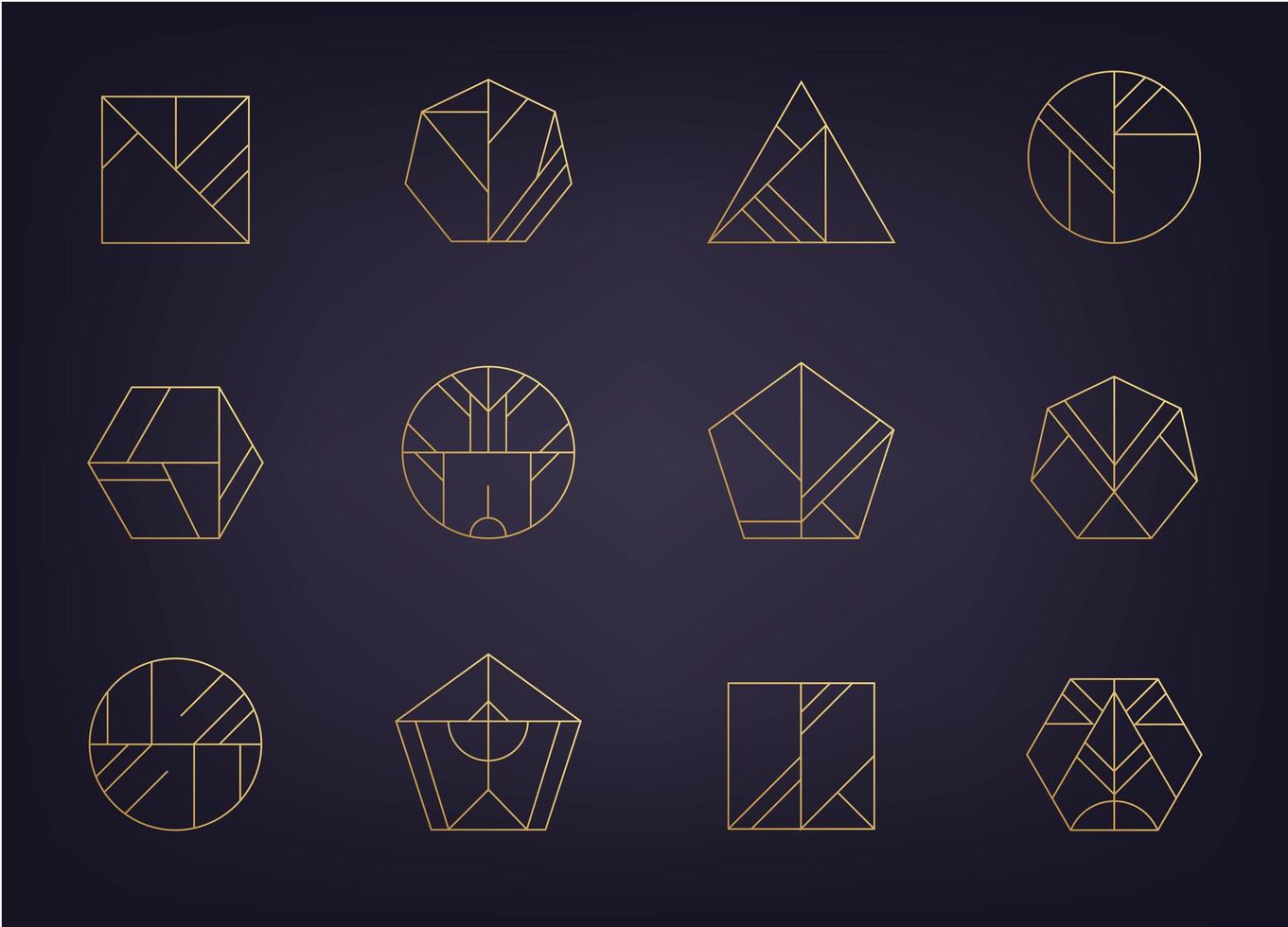 Vector set of abstract geometric logos. Art deco, hipster, golden line style icons