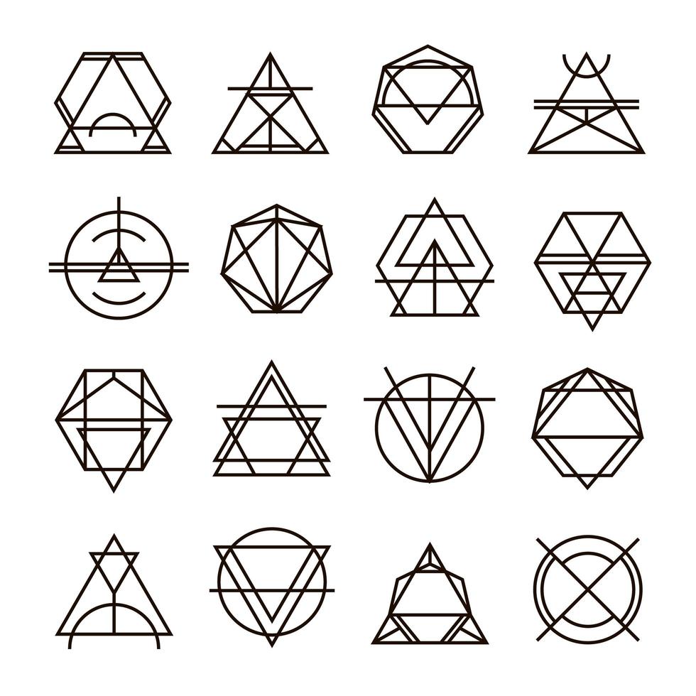 Set of retro line abstract hipster monochrome geometric badge logo, icon vector