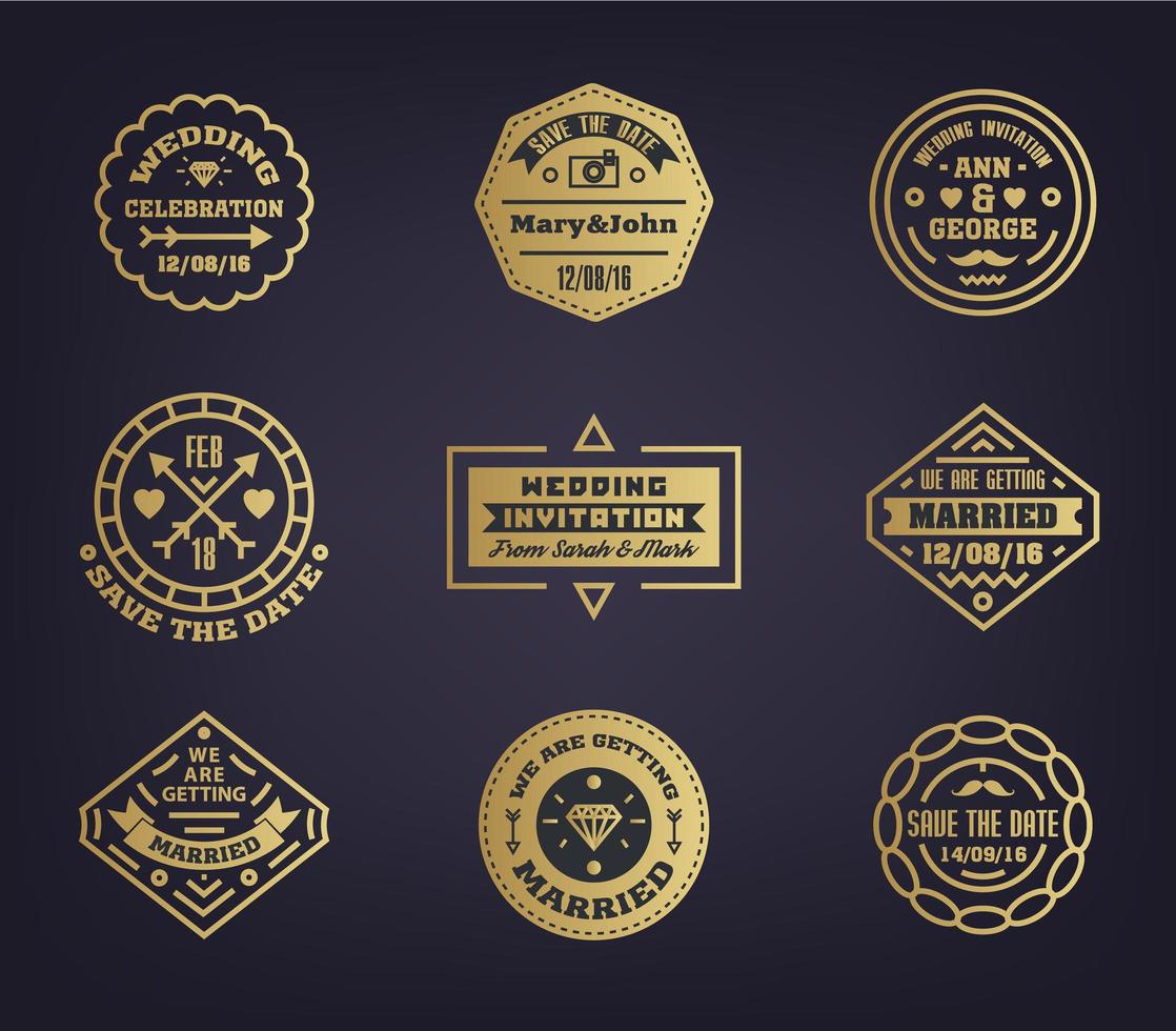 vector conjunto de plantillas de logotipo de boda. elemento de diseño de estilo vintage para logotipo, etiqueta, insignia, emblema. logotipo de fotografía. guardar la fecha, logotipos de invitaciones de boda