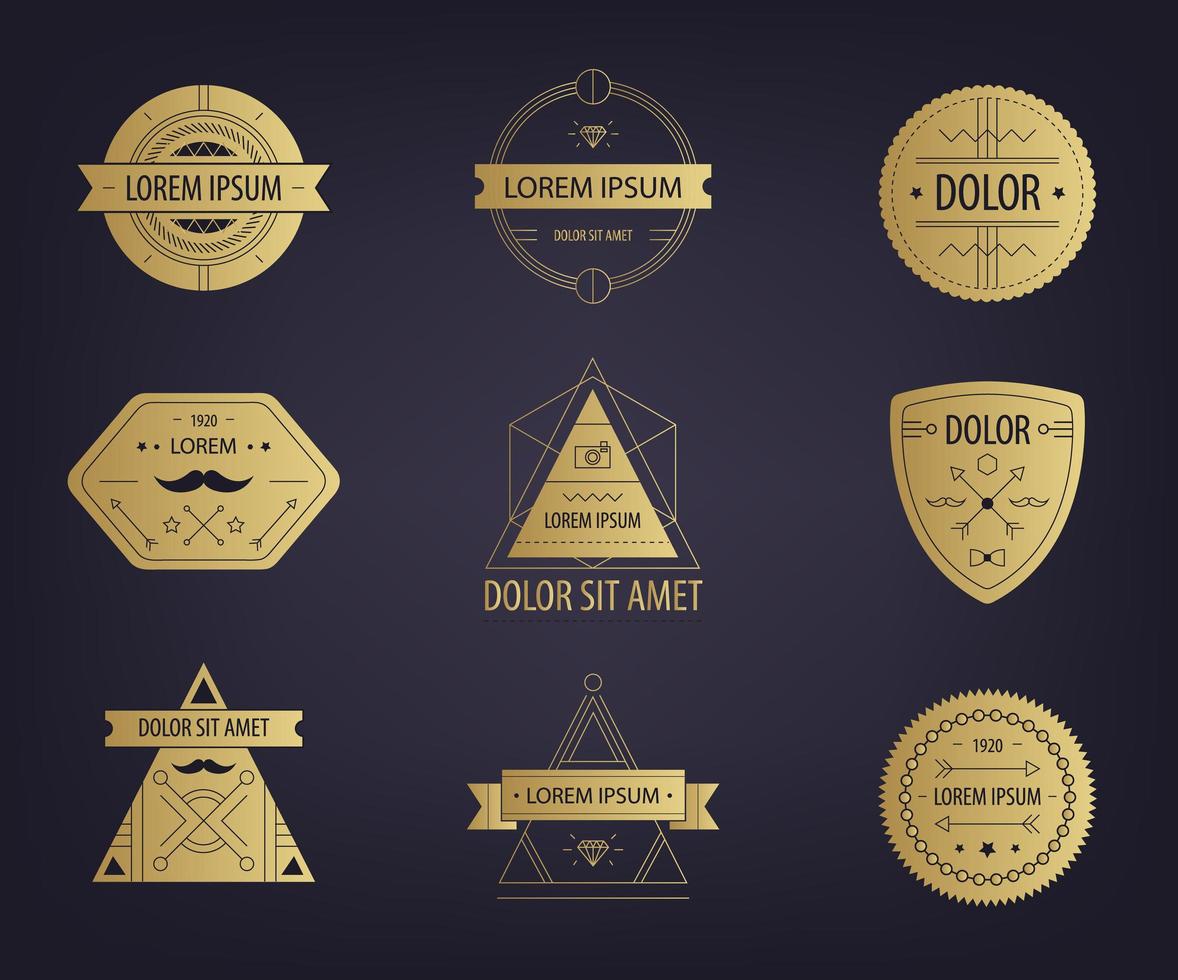 Vector set of abstract hipster golden labels, logos, badges, stamps.