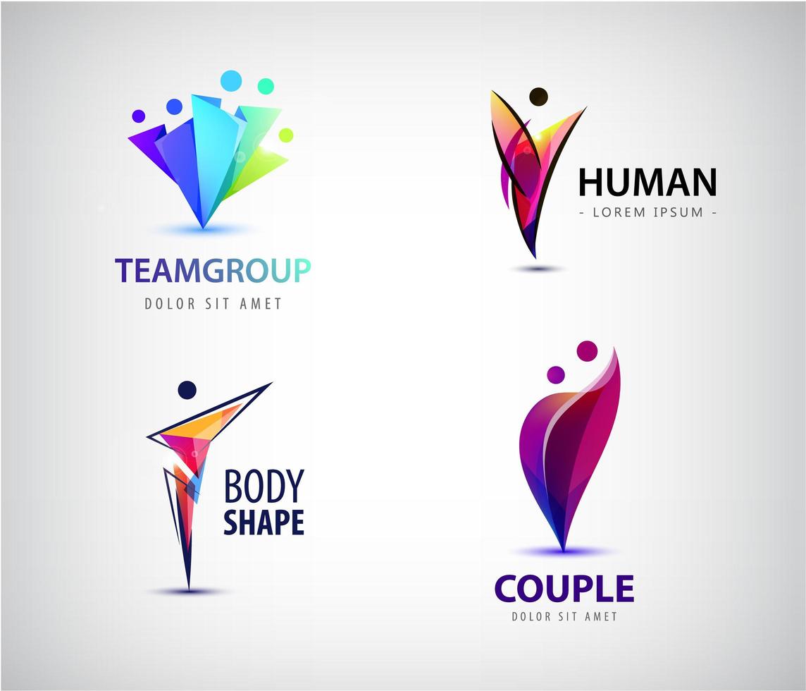 Vector set of people logos. Human, man community, social connection icons. Creative group, social care, kids