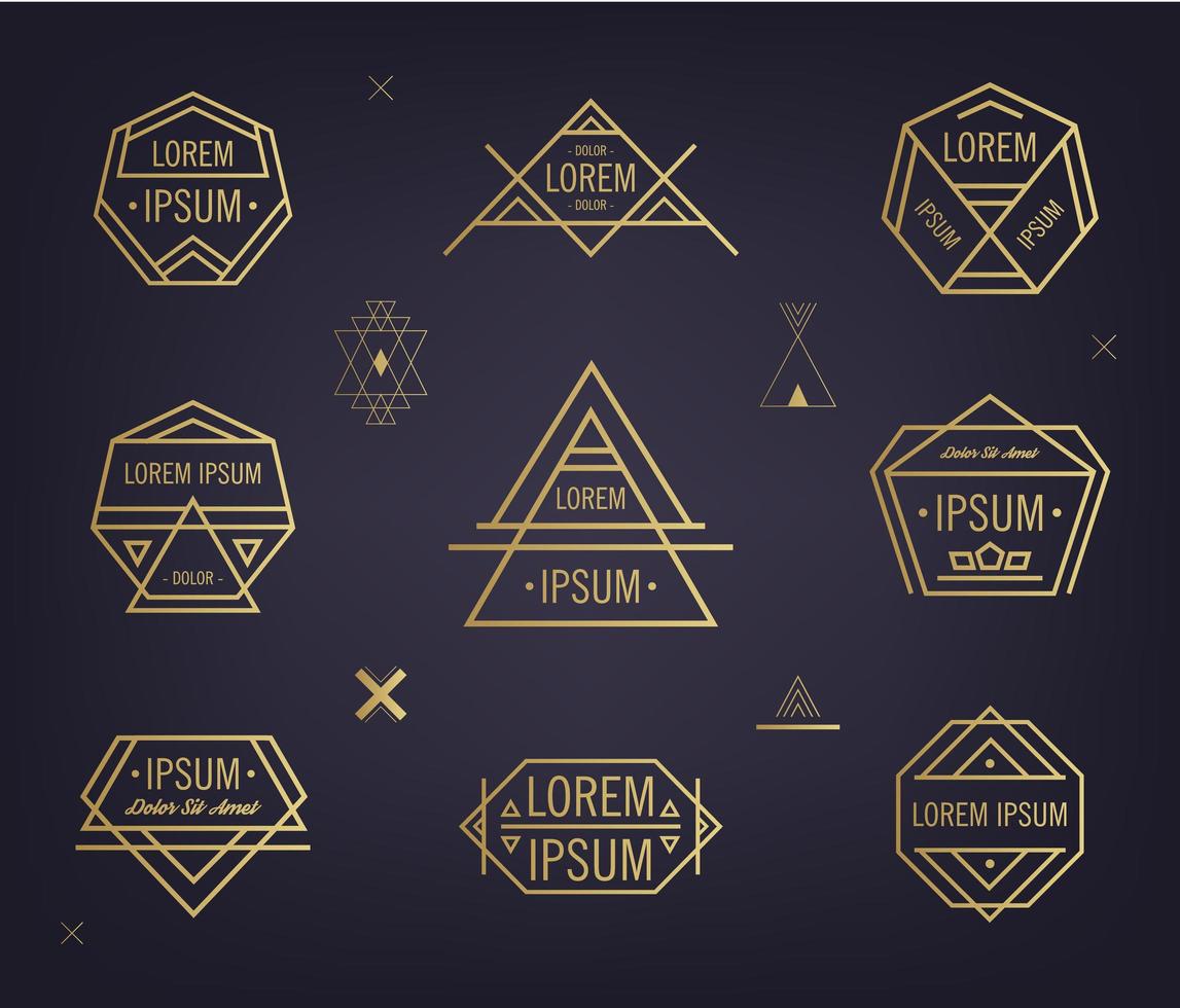 Vector set of abstract geometric logos. Mystical and esoteric forms, badges with text space.