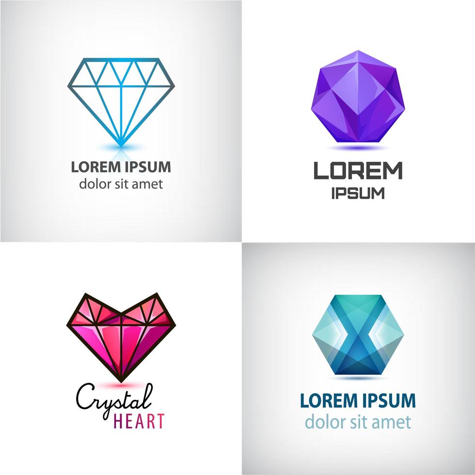 vector, conjunto, de, joyería, logotipos, diamante, ilustración, cristal, iconos vector