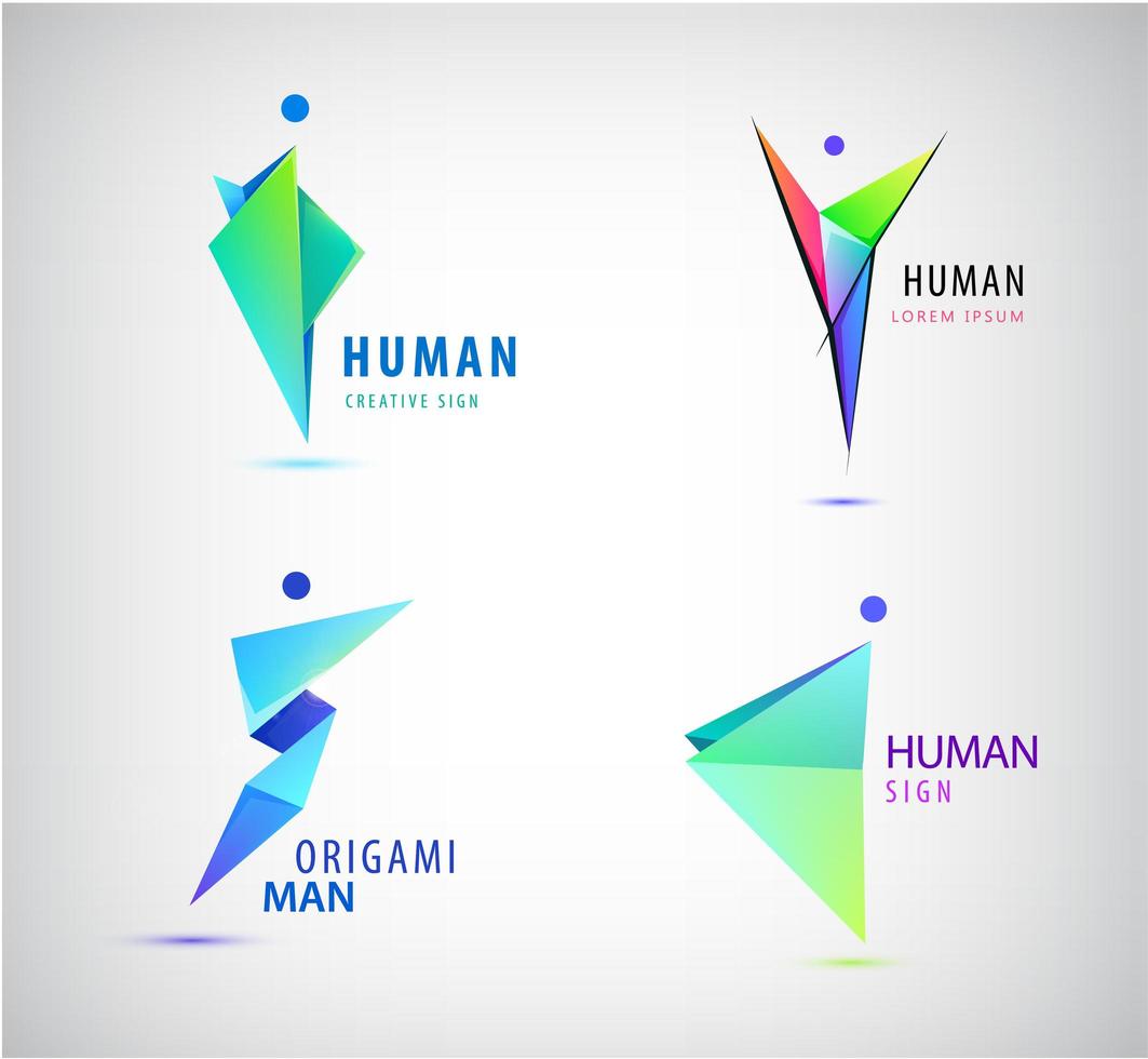 vector conjunto de logotipos de hombre de origami, humanos, hombres, deporte y signos de líder.