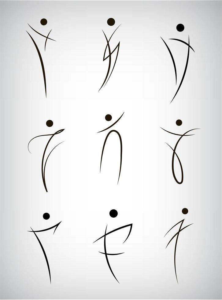 vector conjunto de logotipos de silueta de línea de figura, signos humanos, hombres, deporte y baile. gente estilizada abstracta