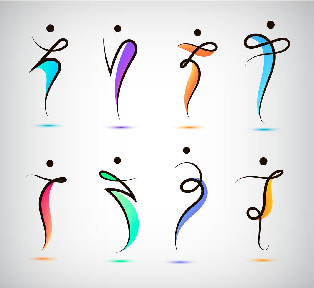 Vector set of figure line silhouette logos, human, men, sport and dancing