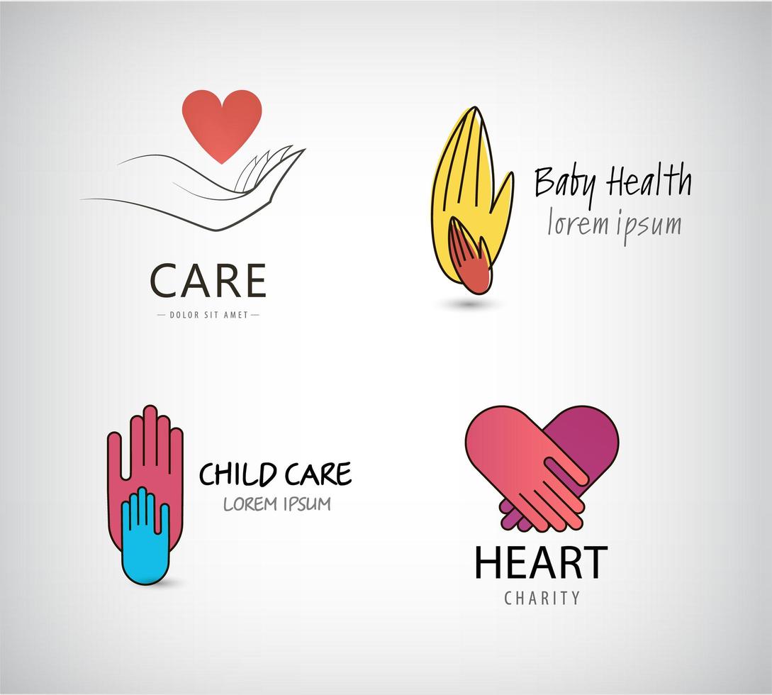 Vector set of hand logos, care