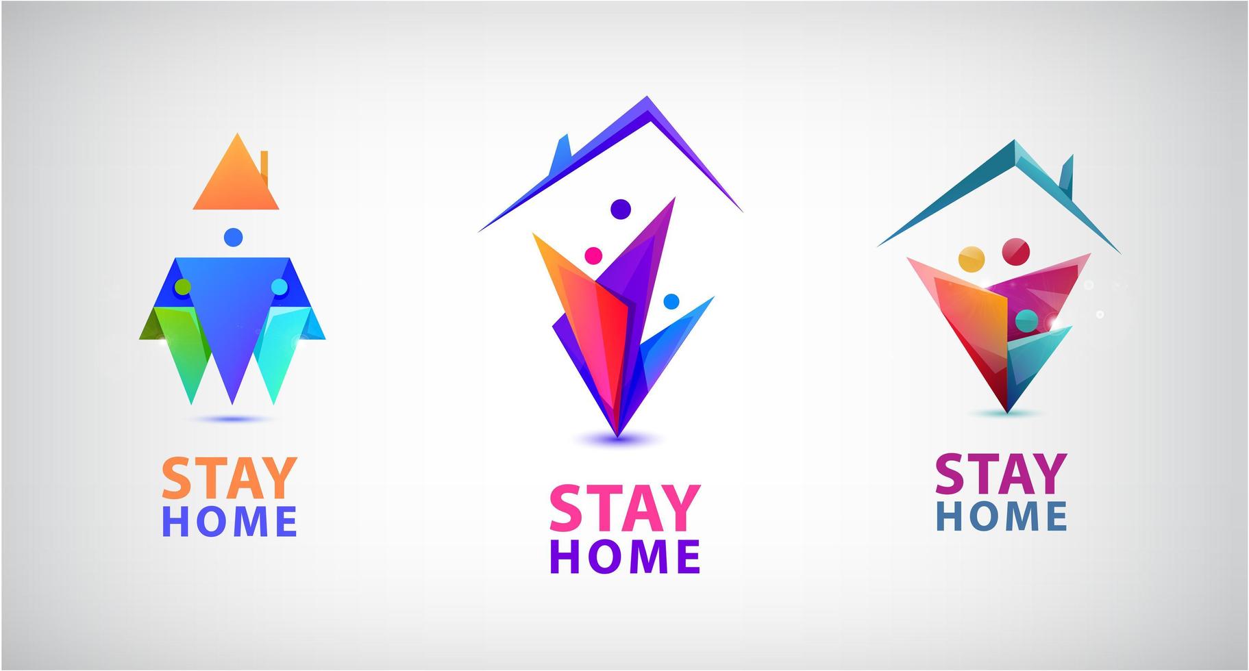 Vector stay home, save the lives of the people of the coronavirus COVID-19 concept. Family stays together at home. Abstract Logos, stickers, icons for quarantine company coronavirus covid