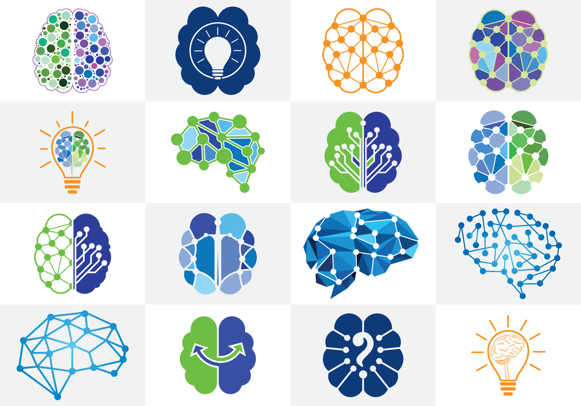 Set of brain logo, sign symbol. Creative abstract brain logo design