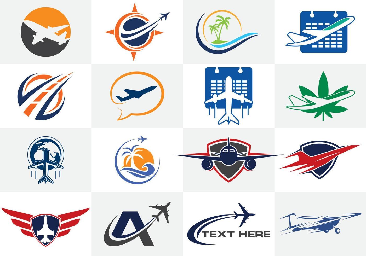 iconos de viaje. Signo de logotipo de aviación, símbolo de vuelo. conjunto de iconos de vuelo vector