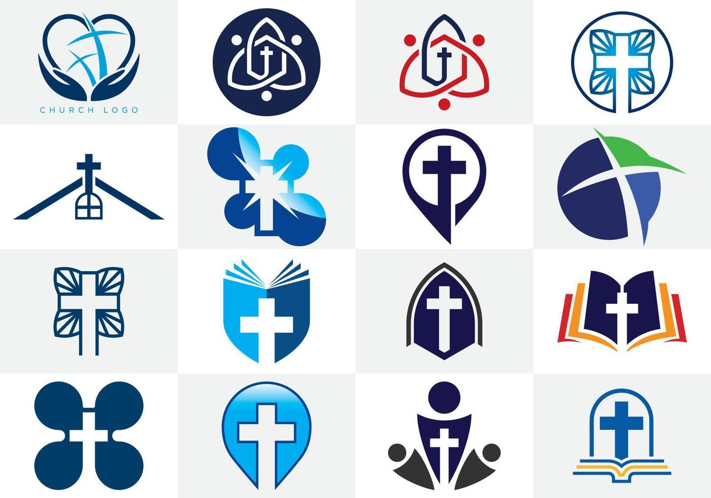 conjunto de iconos de iglesia. símbolos de signo de logotipo cristiano. la cruz de jesus vector