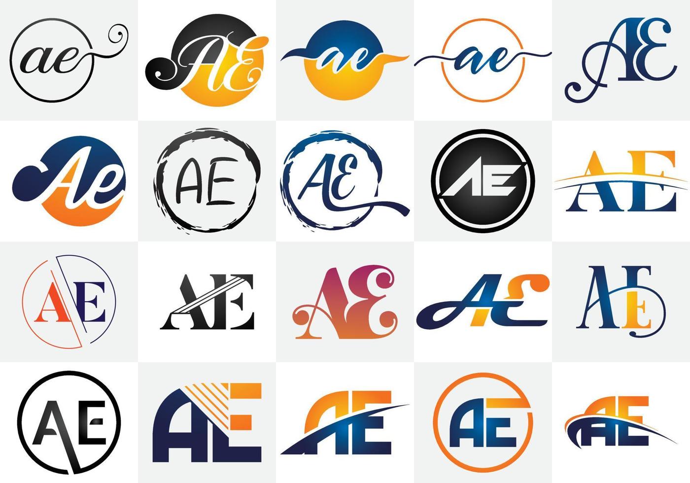 Diseño de logotipo de letra AE. vector conjunto de iconos de letras creativas ae.