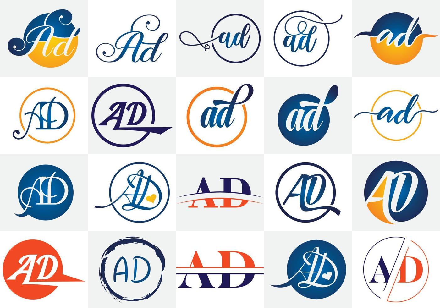 A D Letter Logo Design. Creative A D Letters icon set vector. vector