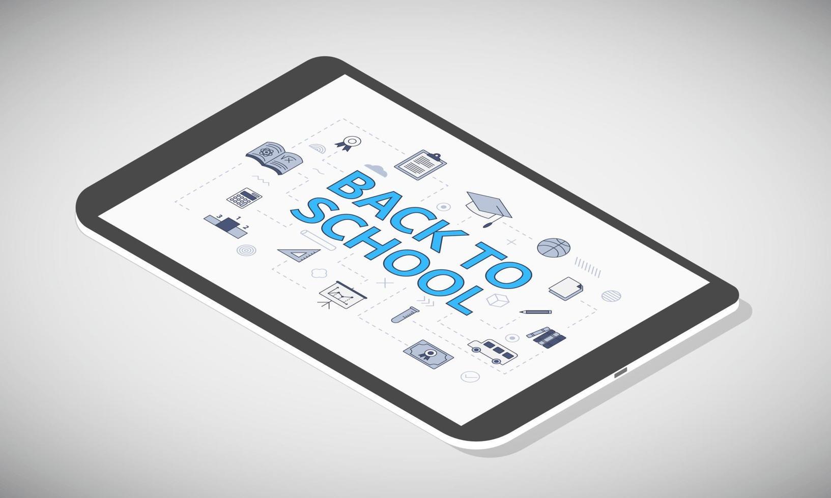 back to school concept on tablet screen with isometric 3d style vector