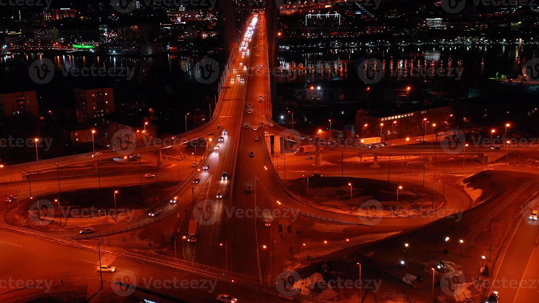 Aerial view of the night landscape with a view of the road. Vladivostok photo