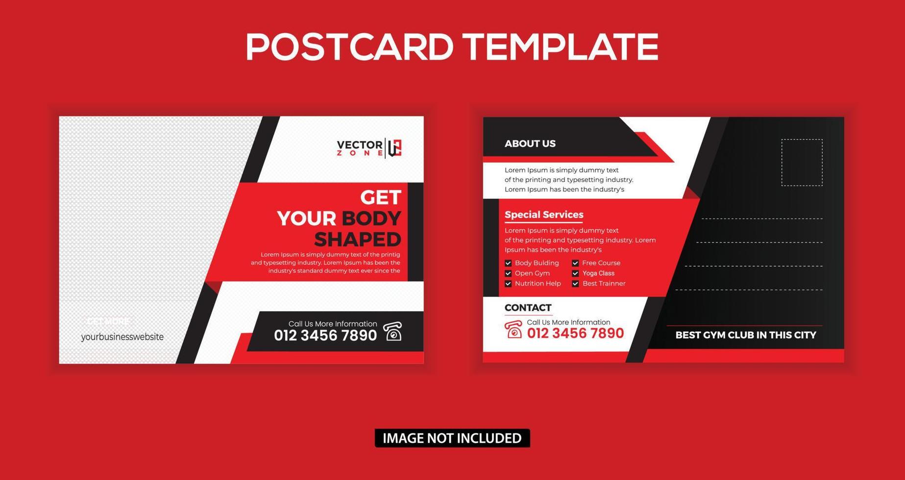 Gym and Body shaped postcard template vector