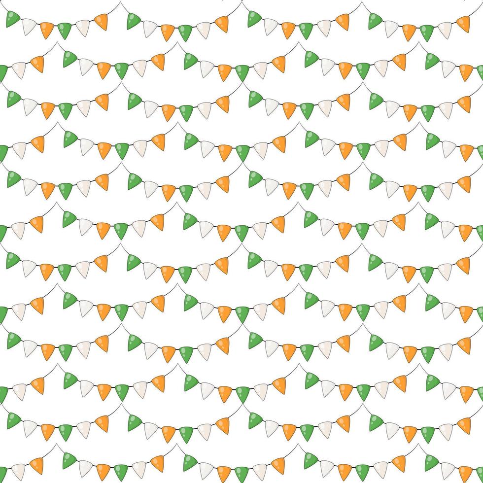 Festive irish triangular flags on a rope vector seamless pattern. St Patrick's Day ornament