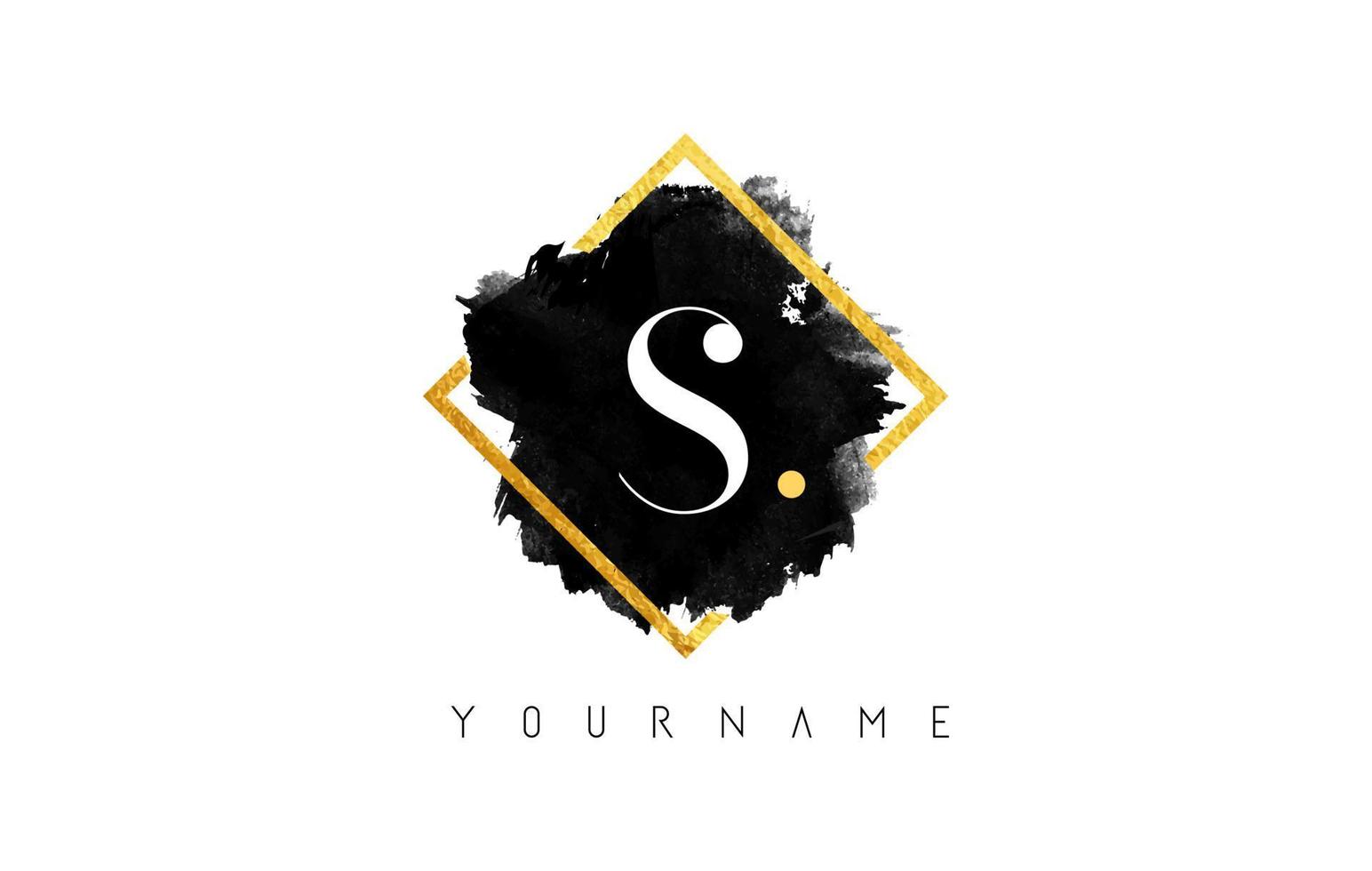 S Letter Logo Design with Black Stroke and Golden Frame. vector