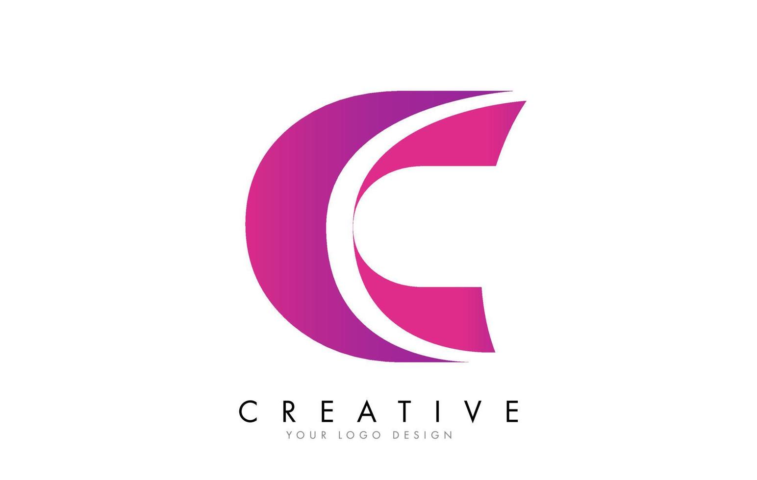 C Letter Logo Design with Ribbon Effect and Bright Pink Gradient. vector