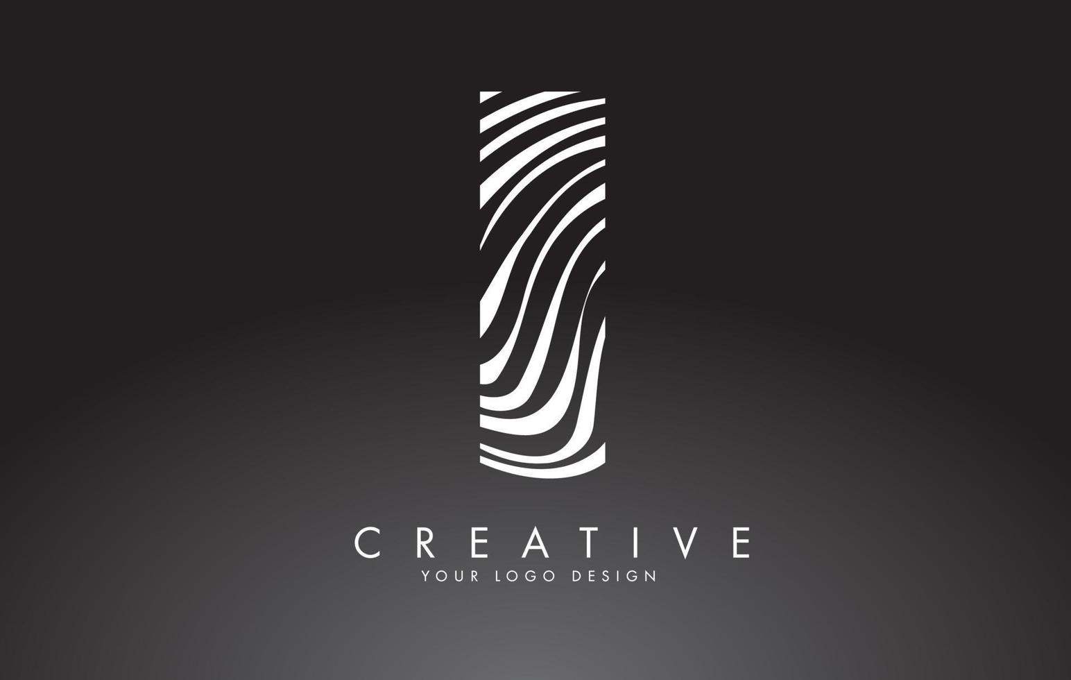 I Letter Logo Design with Fingerprint, black and white wood or Zebra texture on a Black Background. vector