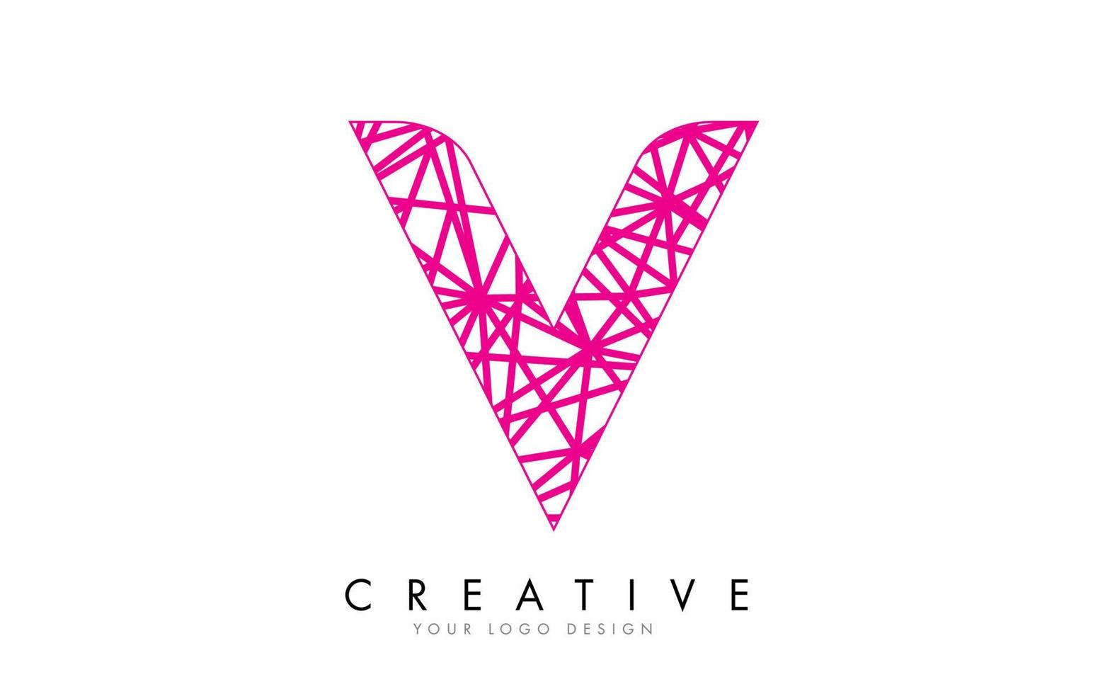 Sketched stylized Letter V with different Pink Lines Pattern Design. vector