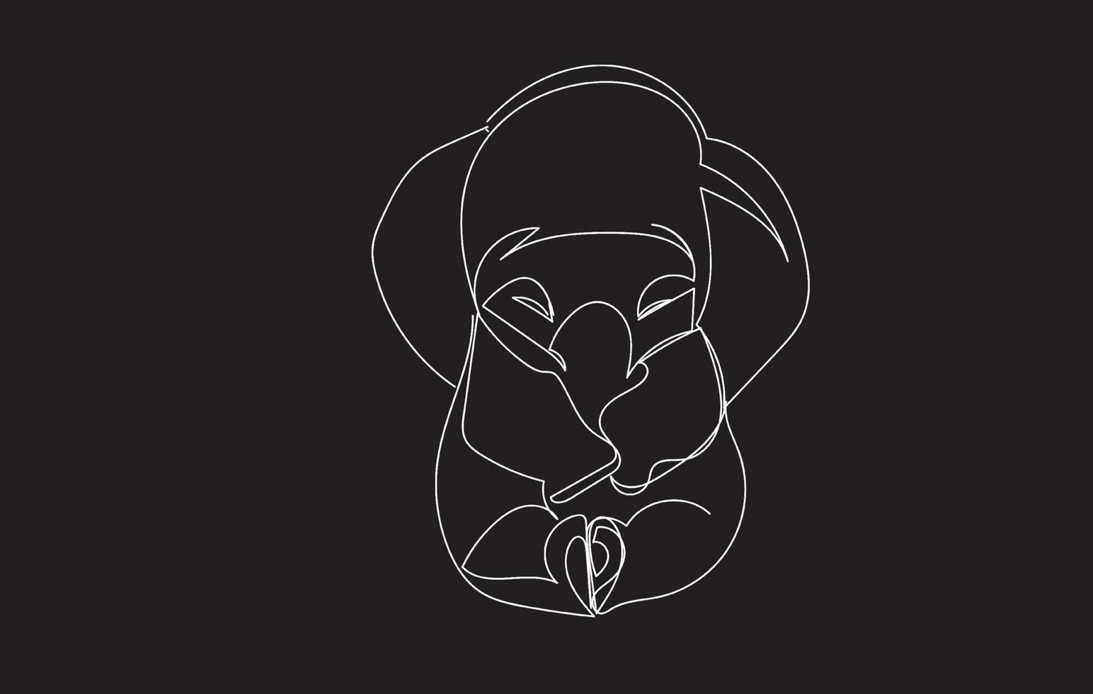 Continous line sad baby elephant sketch. vector