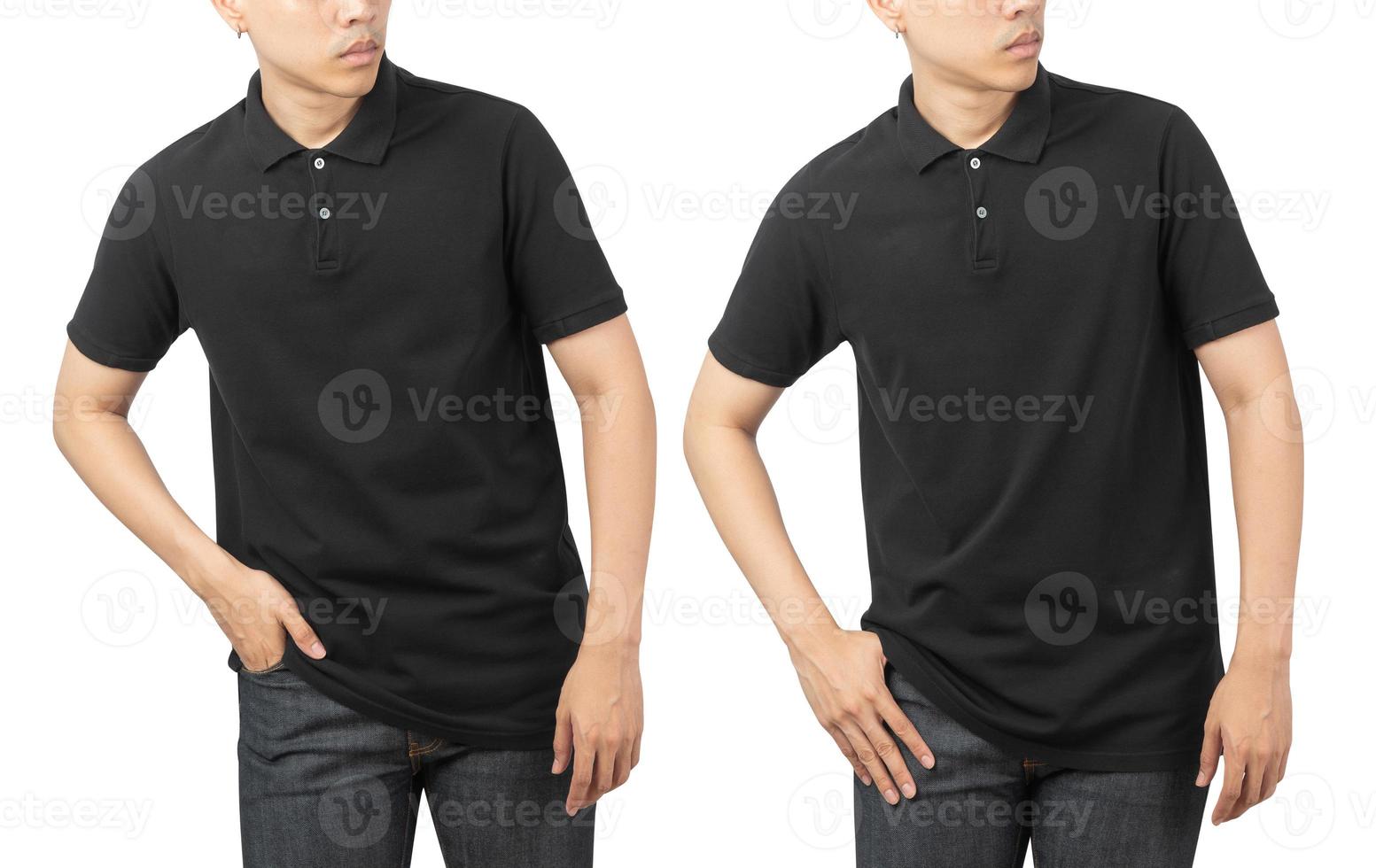 Young man in blank Polo t-shirt mockup front and back used as design template, isolated on white background with clipping path photo