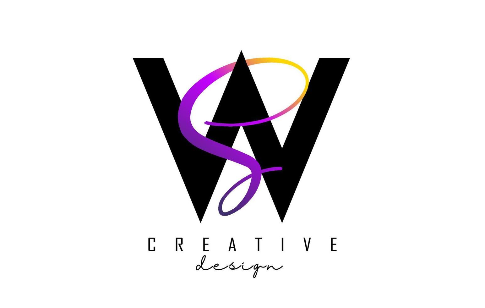 Letters WS Logo with two colors design. Letters W and S with geometric and handwritten typography. vector