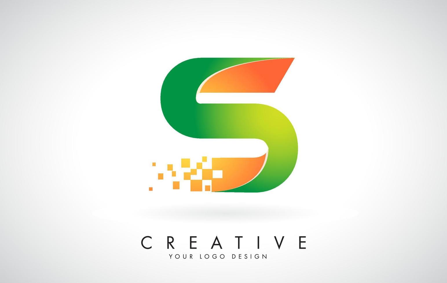 Letter S Logo Design in Bright Colors with Shattered Small blocks on white background. vector