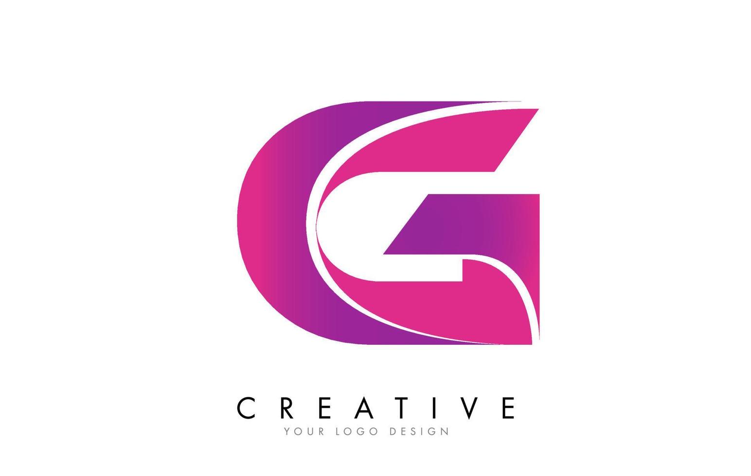 Diseño de logotipo letra G con efecto cinta y degradado rosa brillante. vector