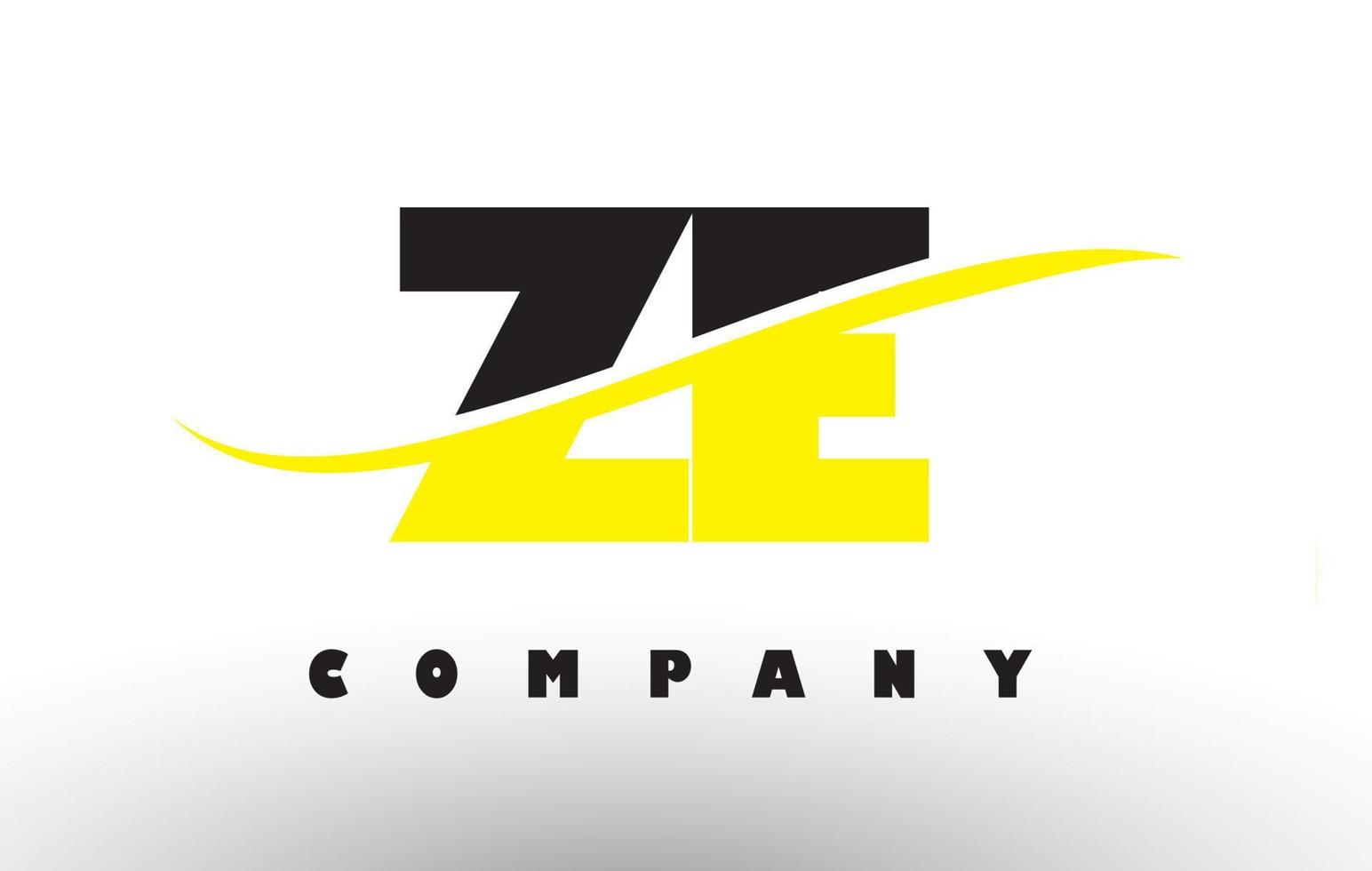 ZE Z E Black and Yellow Letter Logo with Swoosh. vector