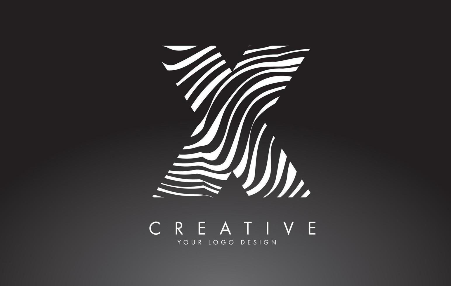 X Letter Logo Design with Fingerprint, black and white wood or Zebra texture on a Black Background. vector