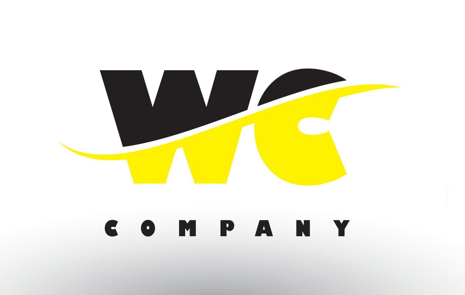 wc wc logo de letra negra y amarilla con swoosh. vector