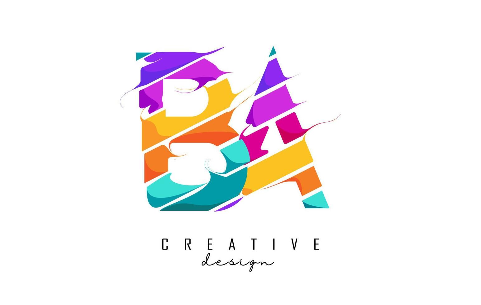 BA letters logo with creative cuts and bright colors design. vector