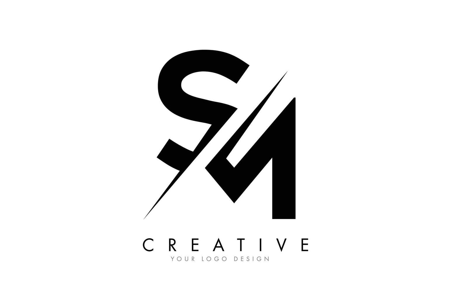 Diseño de logotipo de letra sm sm con un corte creativo. vector