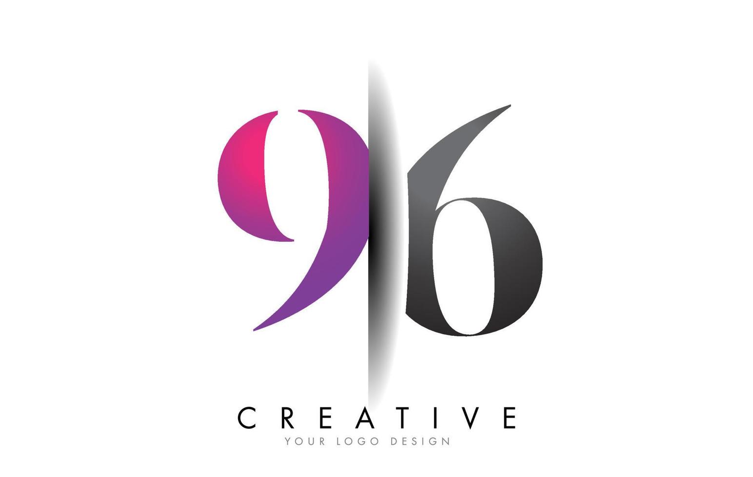 96 9 6 Grey and Pink Number Logo with Creative Shadow Cut Vector. vector