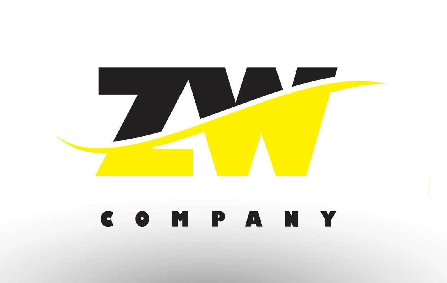 Logotipo de letra zw zw negro y amarillo con swoosh. vector