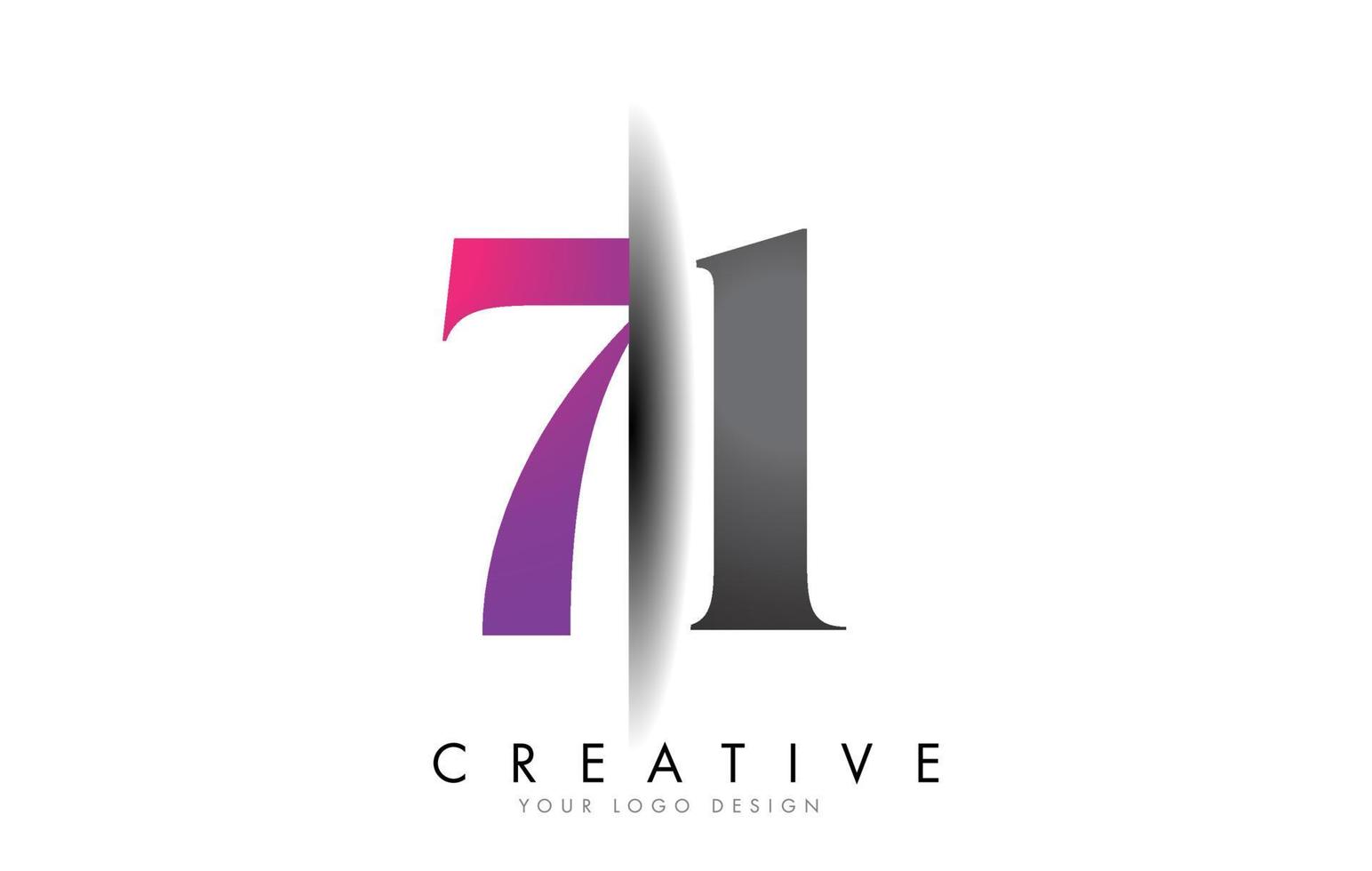 71 7 1 Grey and Pink Number Logo with Creative Shadow Cut Vector. vector