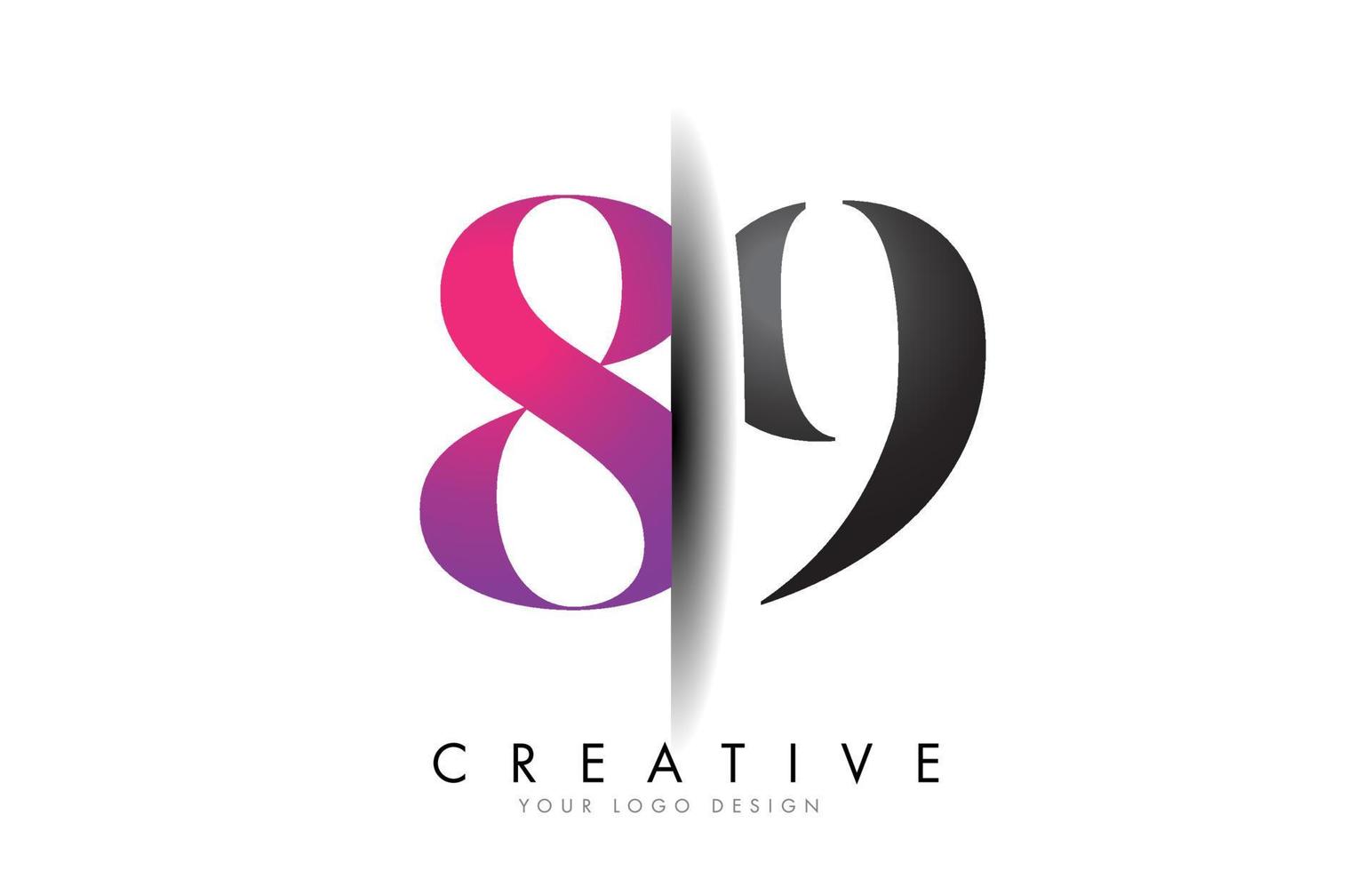 89 8 9 Grey and Pink Number Logo with Creative Shadow Cut Vector. vector
