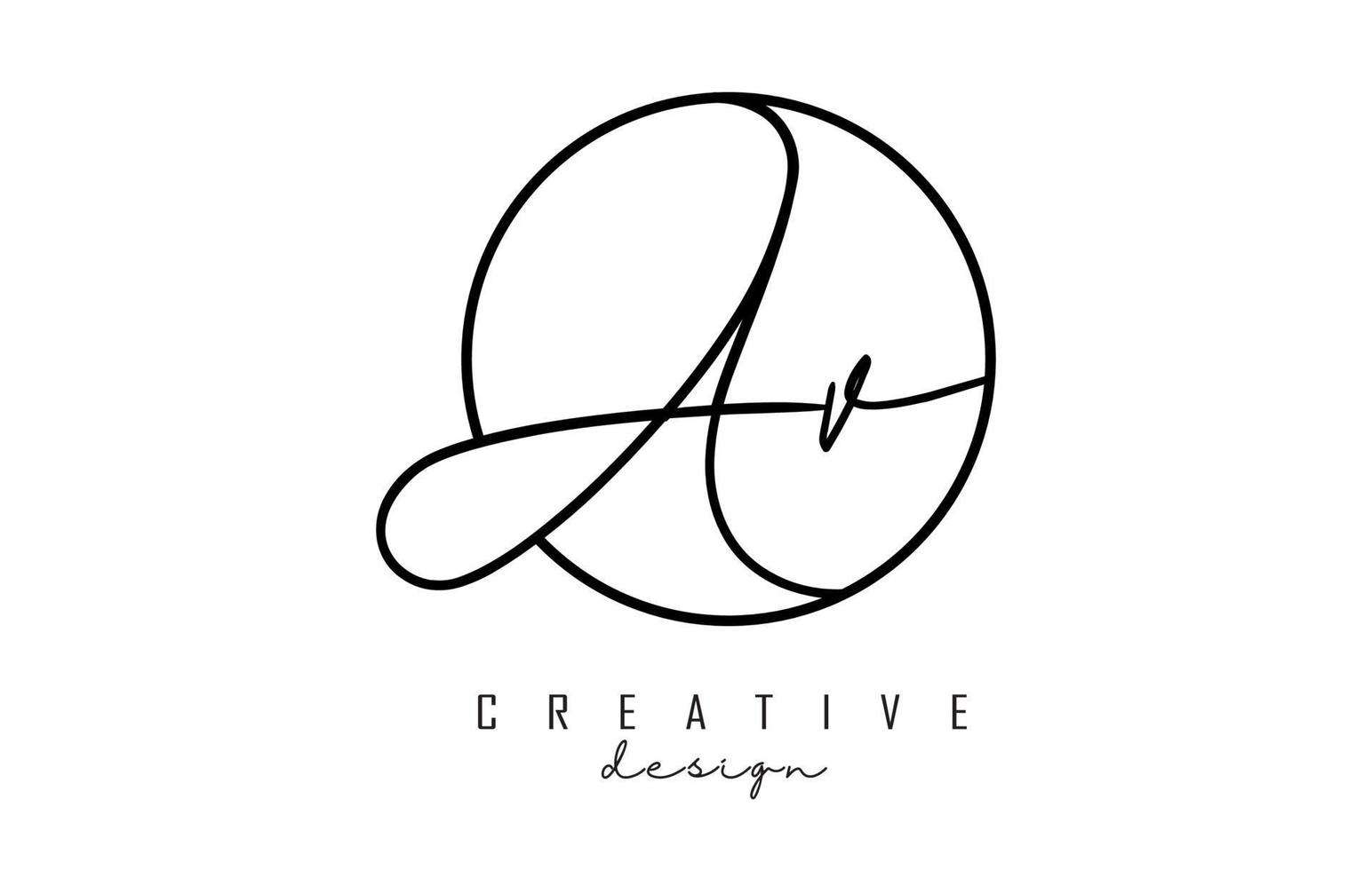 Handwriting letters AV A V logo design with simple circle vector illustration.