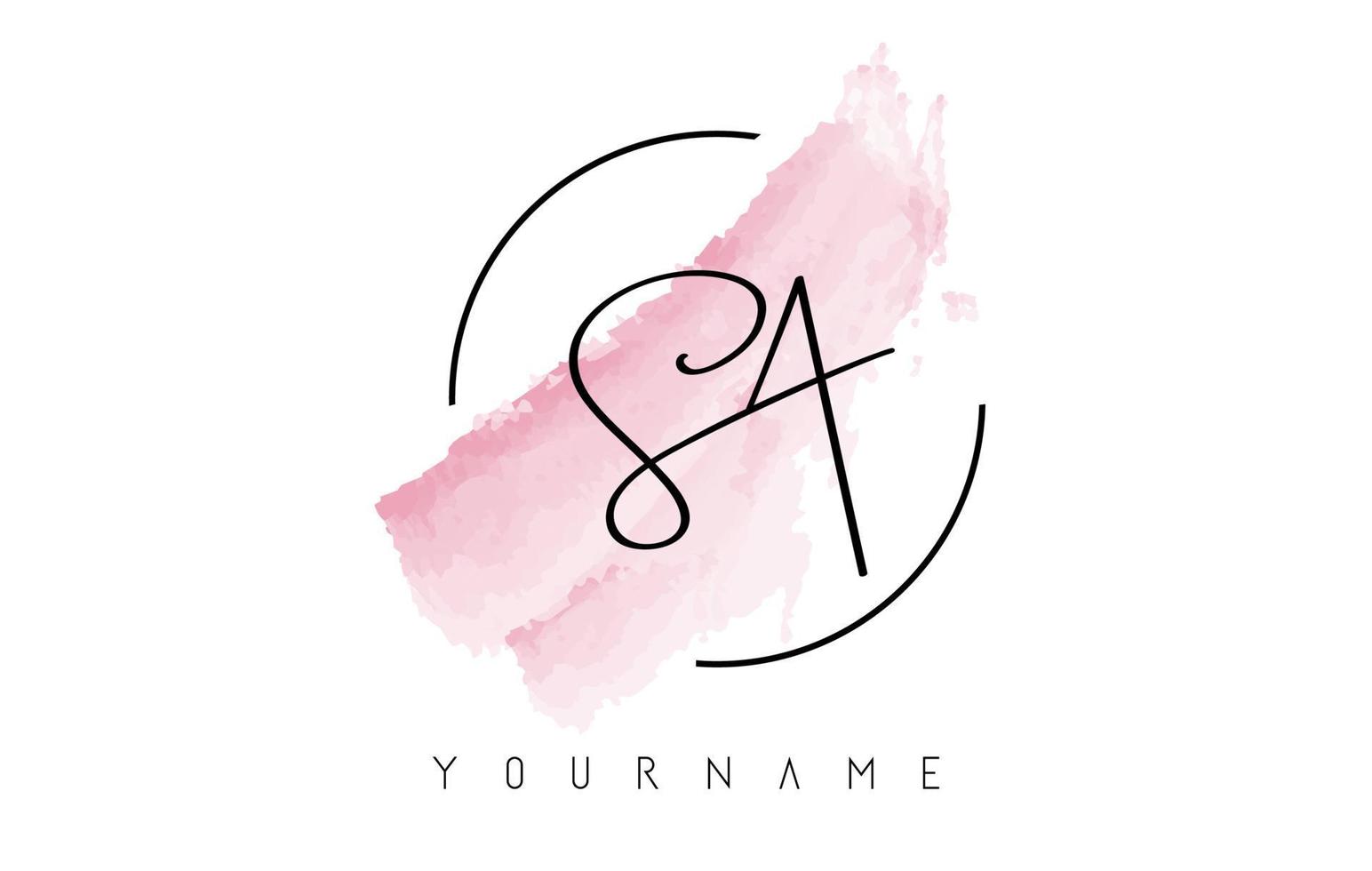 Handwritten SA S A Letters Logo with Pink Pastel Watercolor Brush Stroke Concept. vector